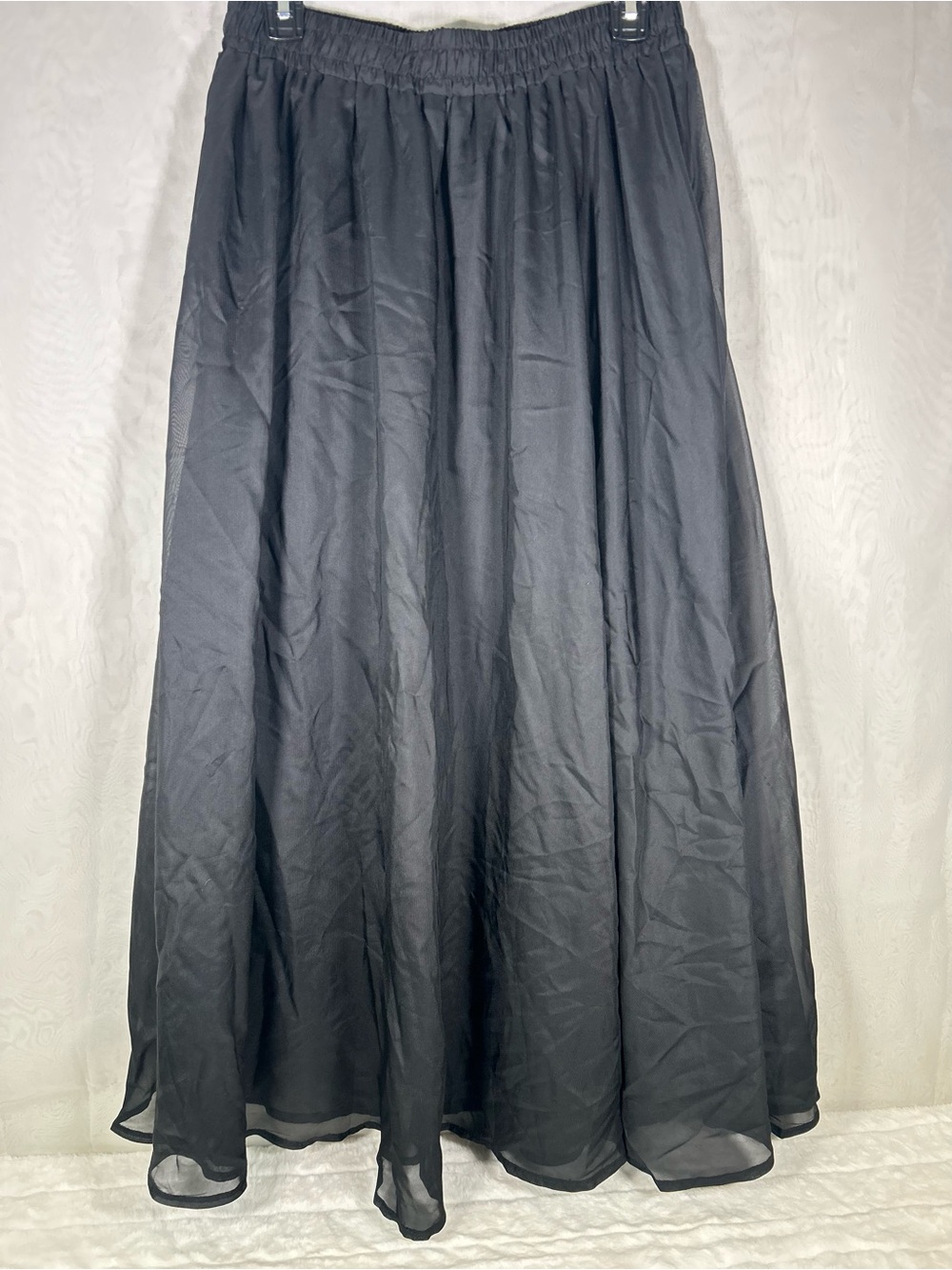 Afibi Black Chiffon A-Line Maxi Skirt Large